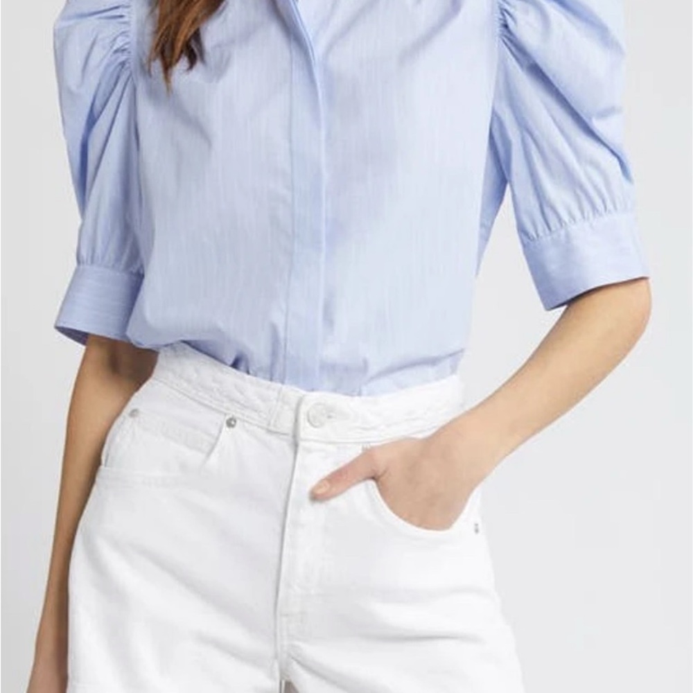 Light Blue Puff Sleeve Blouse
